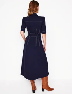 Dresses & Jumpsuits | Midi-Boden Belted Ponte Shirt Dress- Navy