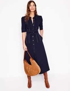 Dresses & Jumpsuits | Midi-Boden Belted Ponte Shirt Dress- Navy