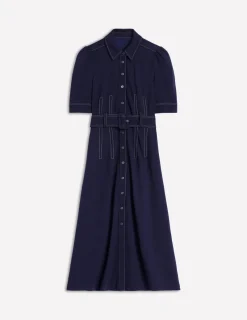Dresses & Jumpsuits | Midi-Boden Belted Ponte Shirt Dress- Navy