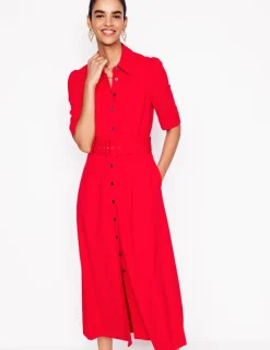 Dresses & Jumpsuits | Midi-Boden Belted Ponte Shirt Dress-Poppy Red PoppyRed