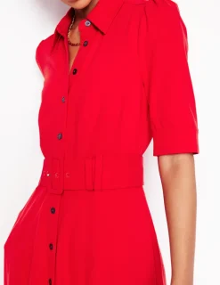 Dresses & Jumpsuits | Midi-Boden Belted Ponte Shirt Dress-Poppy Red PoppyRed