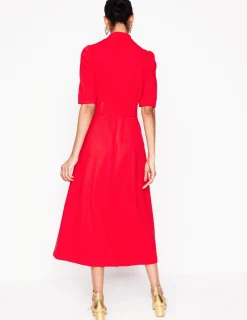 Dresses & Jumpsuits | Midi-Boden Belted Ponte Shirt Dress-Poppy Red PoppyRed