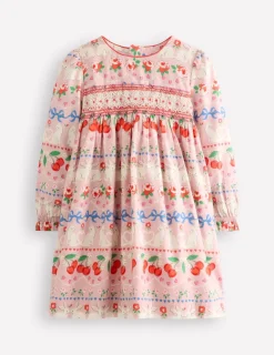 Dresses-Boden Bess Cosy Smocked Dress-Pink Valentines Bunny PinkValentinesBunny