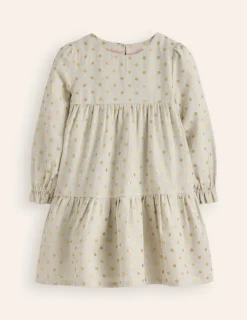 Dresses-Boden Betsy Tiered Twirly Dress-Oatmeal/Gold Spot Oatmeal/GoldSpot