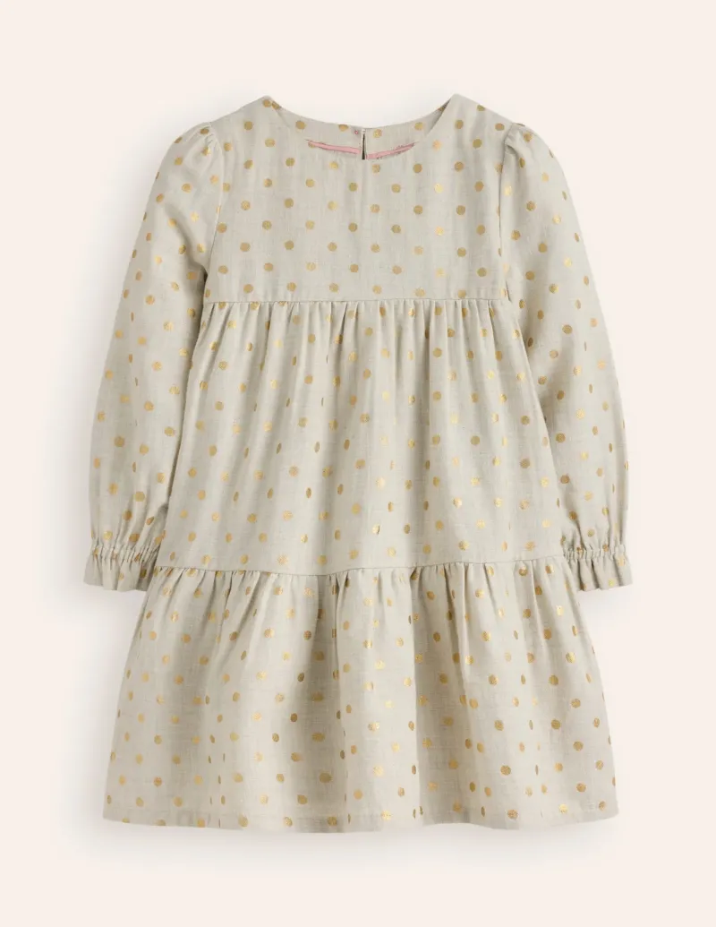 Dresses-Boden Betsy Tiered Twirly Dress-Oatmeal/Gold Spot Oatmeal/GoldSpot