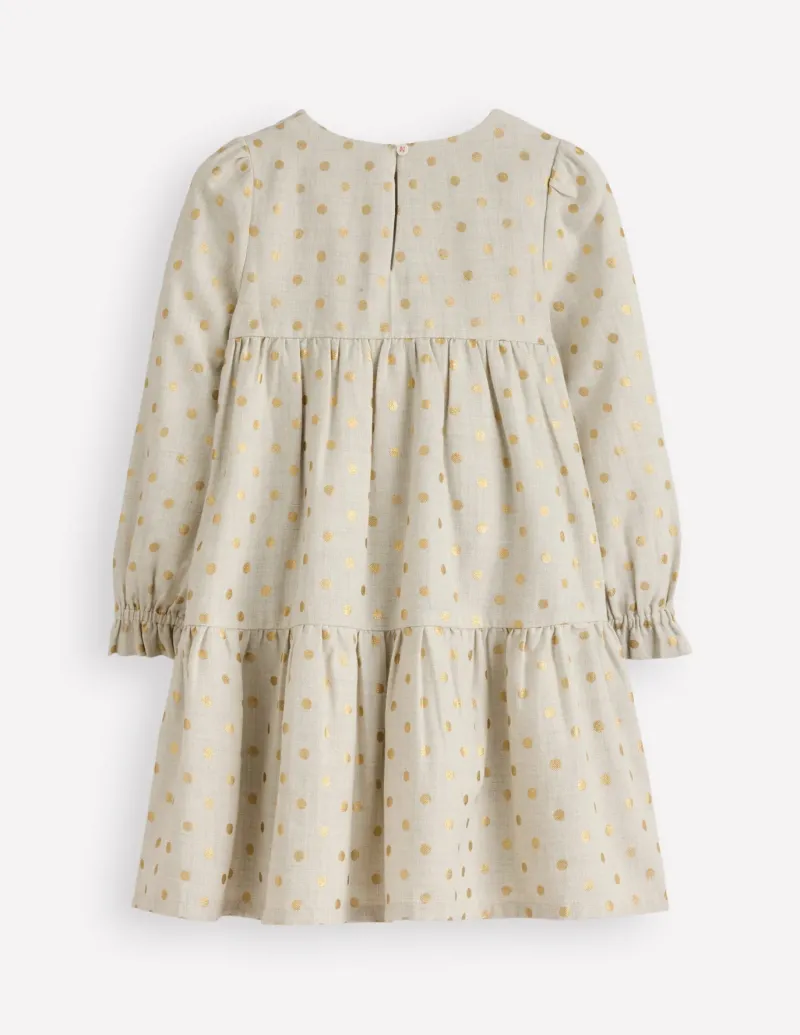 Dresses-Boden Betsy Tiered Twirly Dress-Oatmeal/Gold Spot Oatmeal/GoldSpot