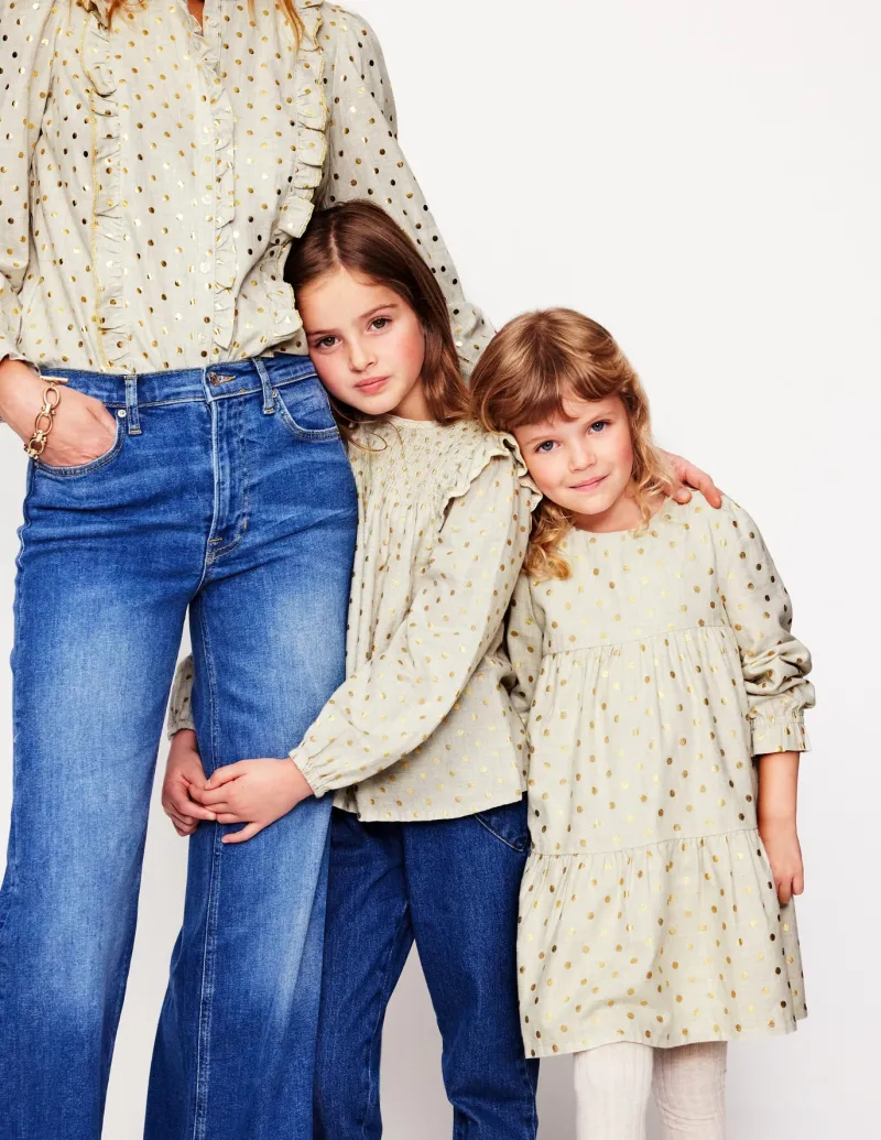 Dresses-Boden Betsy Tiered Twirly Dress-Oatmeal/Gold Spot Oatmeal/GoldSpot