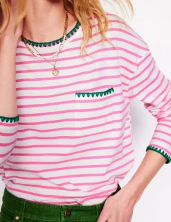 T-Shirts & Tanks | Tops & Blouses-Boden Blanket Stitch Boxy Top-Ivory, Pink Rose Ivory,PinkRose