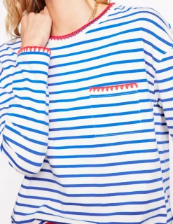 T-Shirts & Tanks | Tops & Blouses-Boden Blanket Stitch Boxy Top-Ivory, Gallery Blue Ivory,GalleryBlue