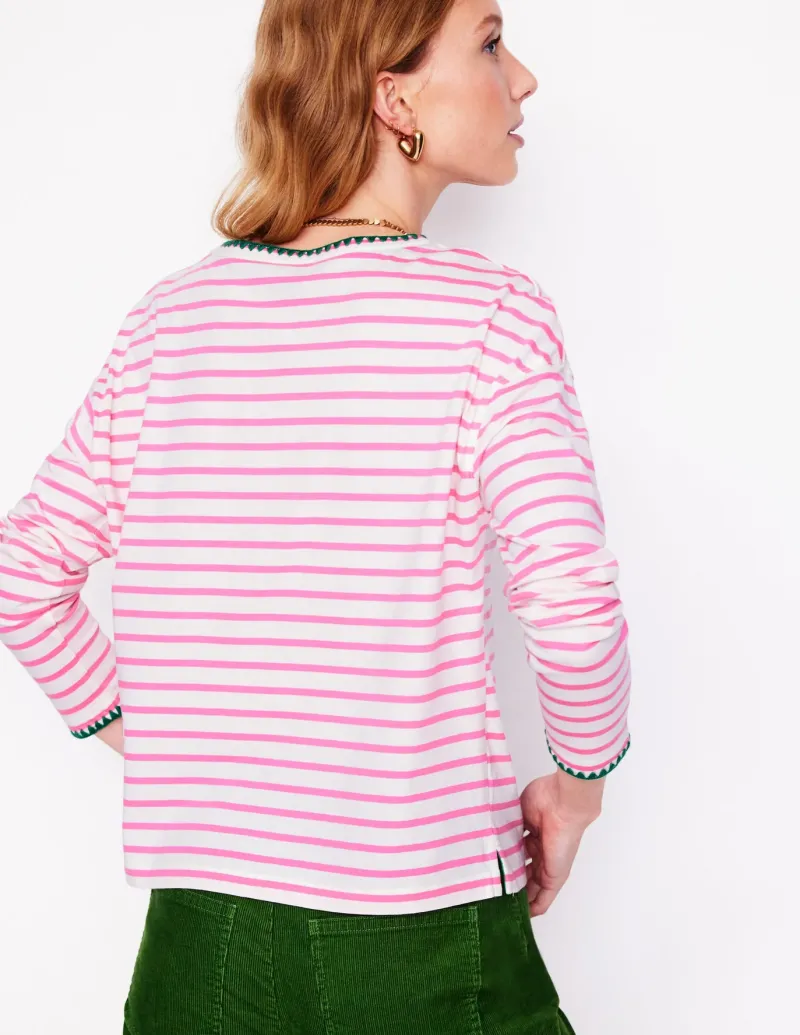 T-Shirts & Tanks | Tops & Blouses-Boden Blanket Stitch Boxy Top-Ivory, Pink Rose Ivory,PinkRose