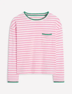 T-Shirts & Tanks | Tops & Blouses-Boden Blanket Stitch Boxy Top-Ivory, Pink Rose Ivory,PinkRose