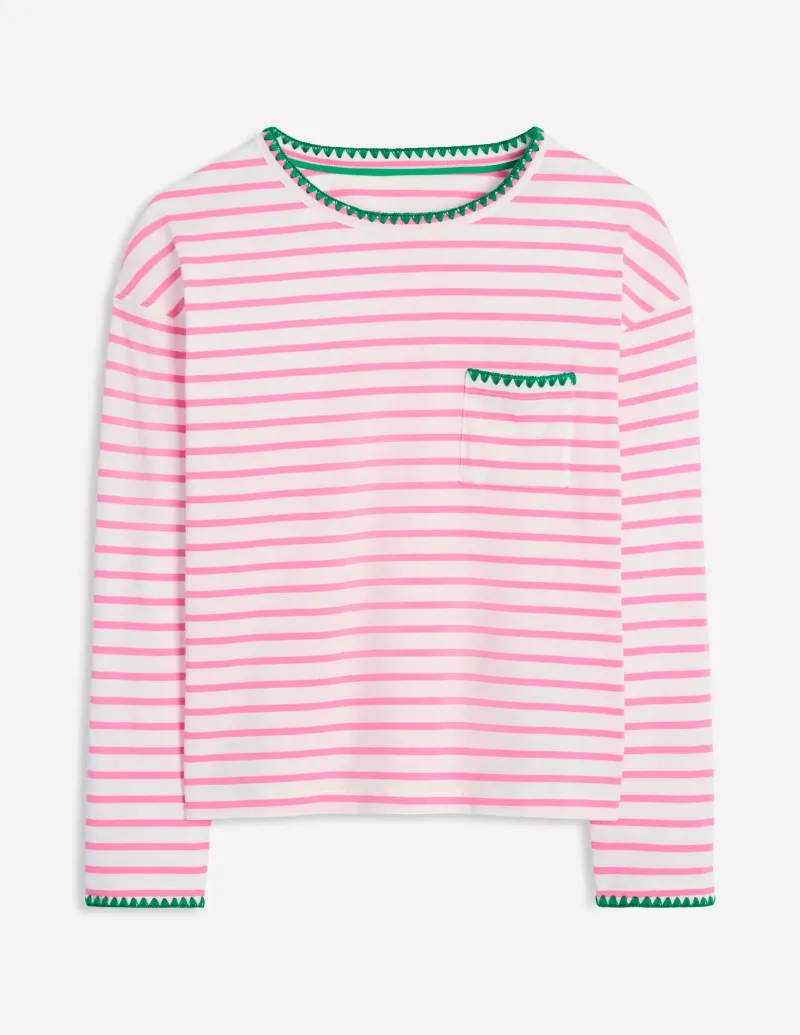 T-Shirts & Tanks | Tops & Blouses-Boden Blanket Stitch Boxy Top-Ivory, Pink Rose Ivory,PinkRose