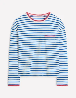 T-Shirts & Tanks | Tops & Blouses-Boden Blanket Stitch Boxy Top-Ivory, Gallery Blue Ivory,GalleryBlue