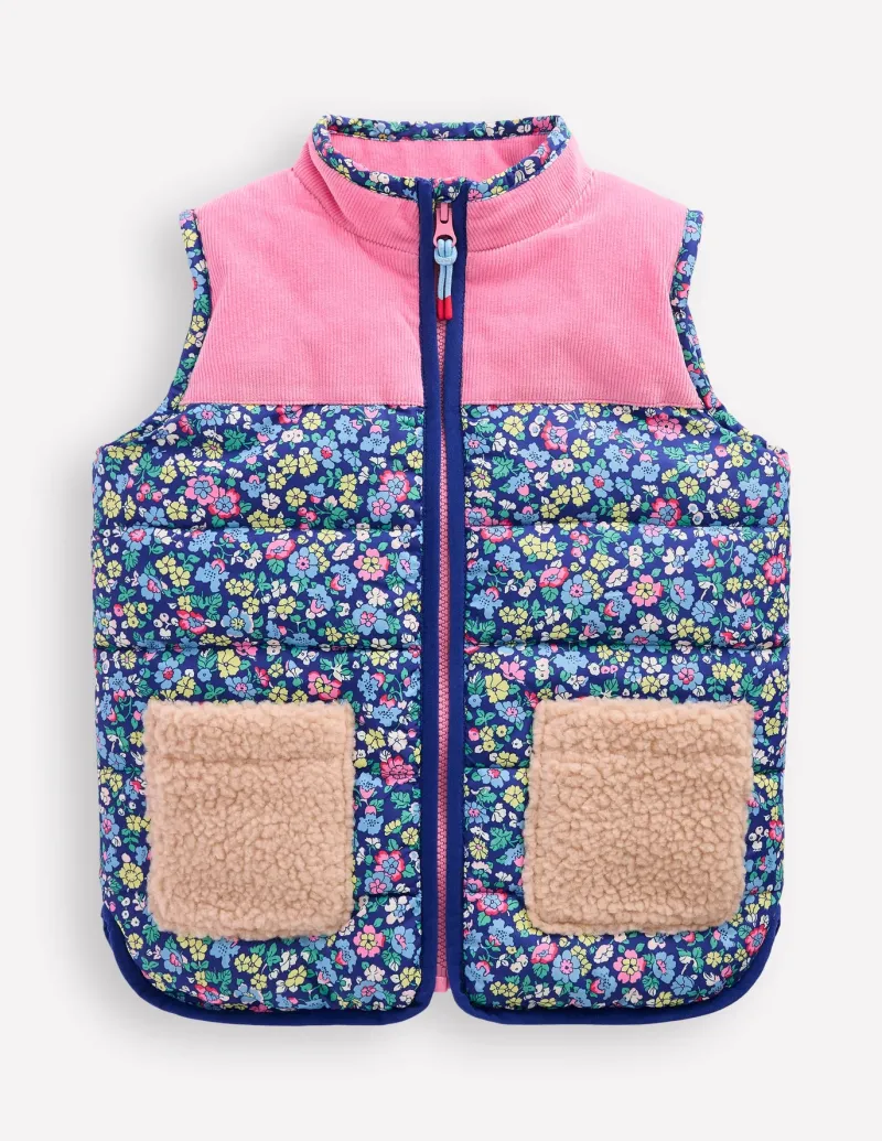 Coats & Jackets-Boden Borg Mix Collared Gilet-Sapphire Blue Nautical Floral SapphireBlueNauticalFloral