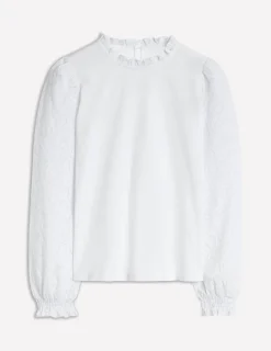 T-Shirts & Tanks | Tops & Blouses-Boden Broderie Sleeve Frill Neck Top- White