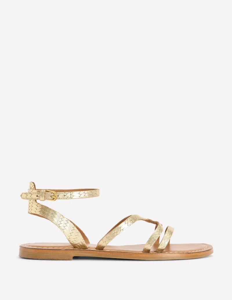 Flats | Sandals-Boden Casual Flat Sandal-Gold Woven Leather GoldWovenLeather