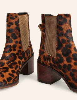 Boots | Heels-Boden Chelsea Block Heel Boots- Leopard