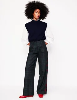 Pants-Boden Chiswick Wool Blend Pants-Navy and Green Check NavyandGreenCheck