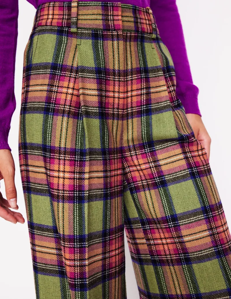 Pants-Boden Chiswick Wool Blend Pants-Green and Purple Check GreenandPurpleCheck