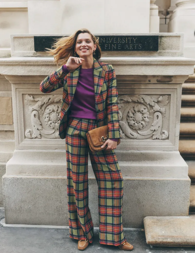 Pants-Boden Chiswick Wool Blend Pants-Green and Purple Check GreenandPurpleCheck