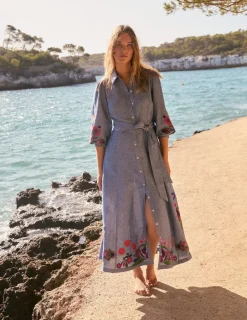 Dresses & Jumpsuits | Maxi-Boden Clara Linen Blend Shirt Dress-Blue Chambray, Embroidered BlueChambray,Embroidered