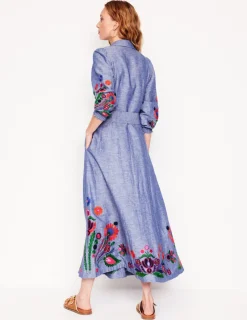 Dresses & Jumpsuits | Maxi-Boden Clara Linen Blend Shirt Dress-Blue Chambray, Embroidered BlueChambray,Embroidered
