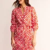 Dresses & Jumpsuits-Boden Cleo Tie Waist Linen Dress-Flame Scarlet, Maze FlameScarlet,Maze