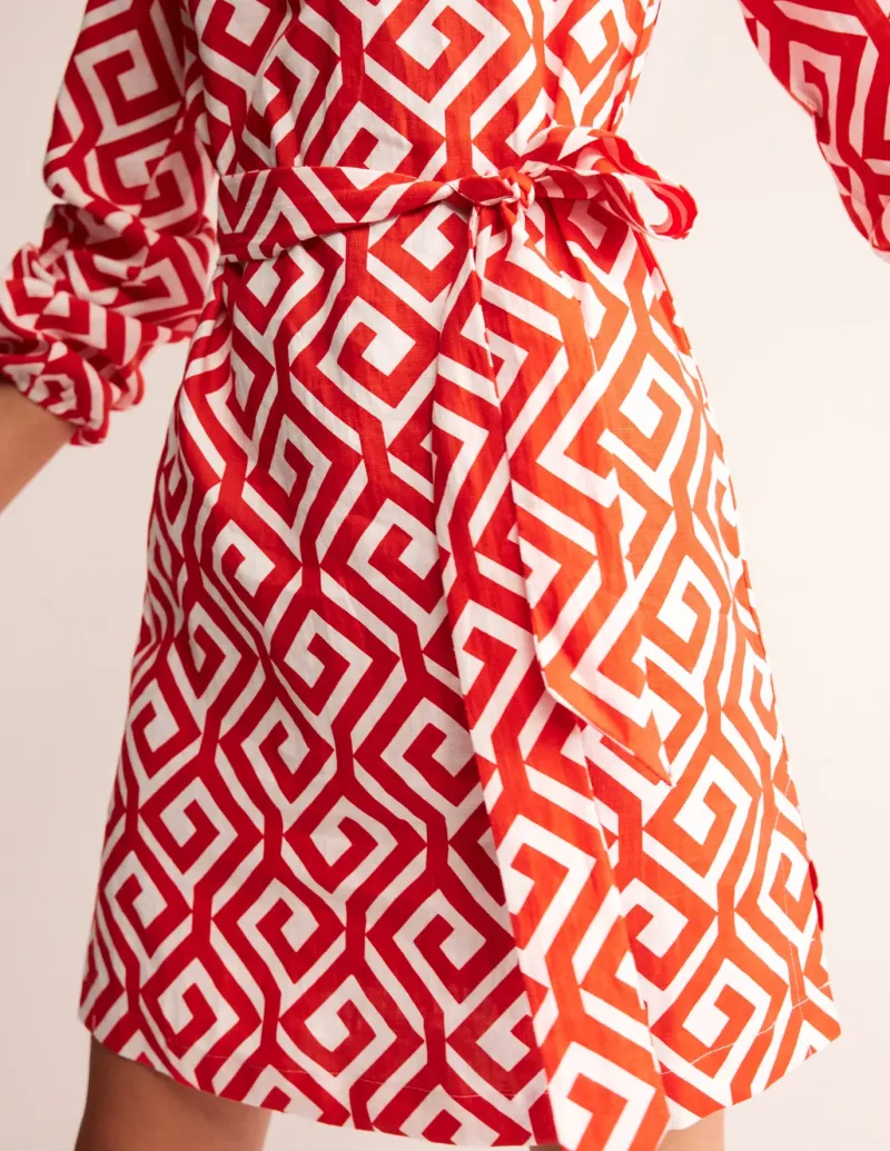 Dresses & Jumpsuits-Boden Cleo Tie Waist Linen Dress-Flame Scarlet, Maze FlameScarlet,Maze