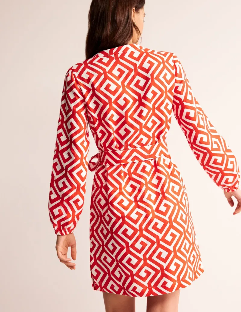 Dresses & Jumpsuits-Boden Cleo Tie Waist Linen Dress-Flame Scarlet, Maze FlameScarlet,Maze