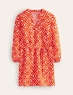 Dresses & Jumpsuits-Boden Cleo Tie Waist Linen Dress-Flame Scarlet, Maze FlameScarlet,Maze