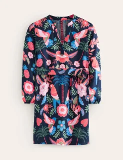 Dresses & Jumpsuits-Boden Cleo Tie Waist Linen Dress-Multi, Tropic Parrot Multi,TropicParrot