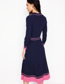 Dresses & Jumpsuits | Midi-Boden Collared Pleated Knitted Dress-Navy/Pink Colourblock Navy/PinkColourblock