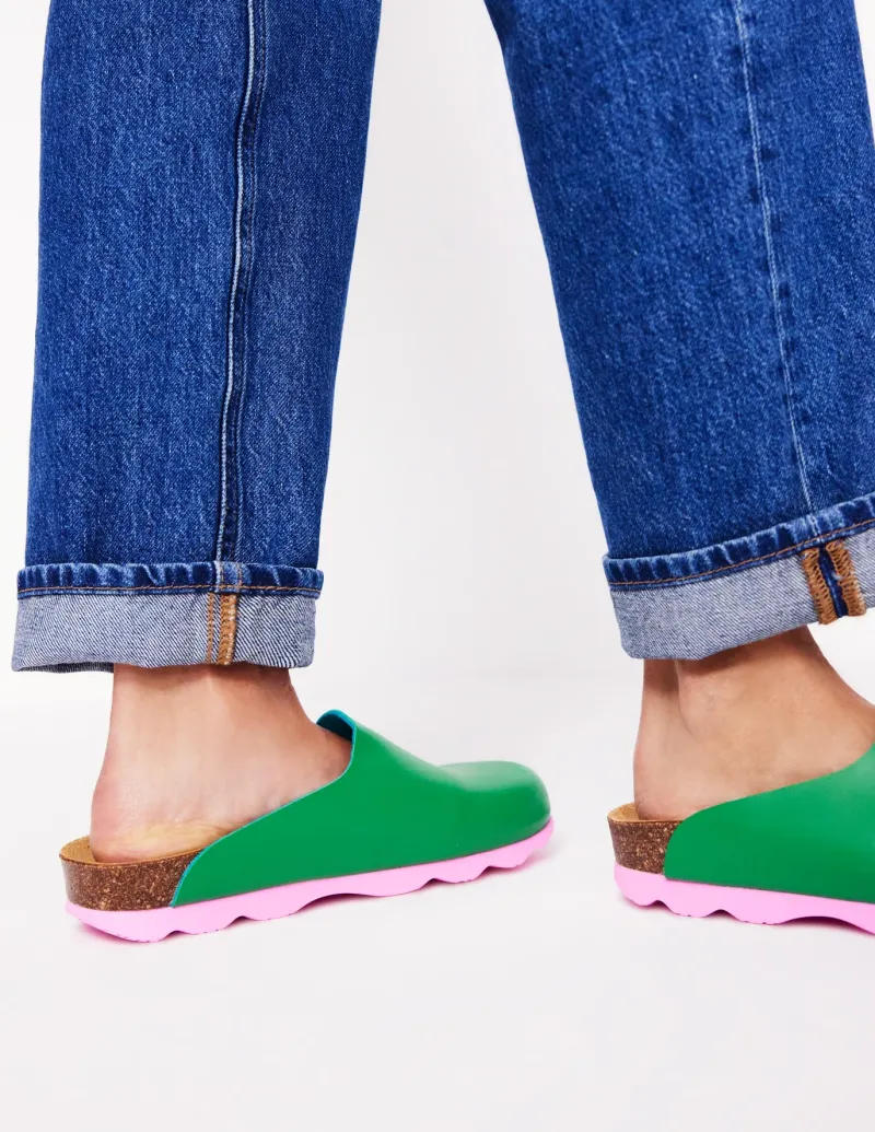 Flats | Sandals-Boden Colour Block Clogs-Rich Emerald RichEmerald