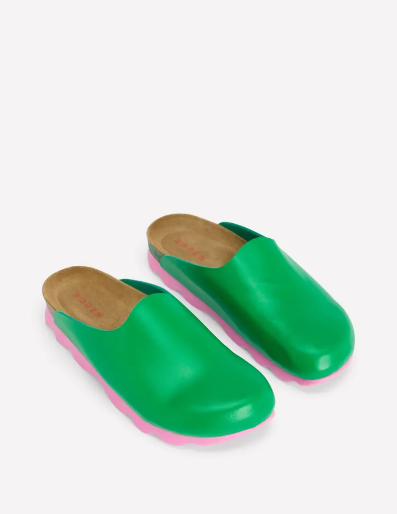 Flats | Sandals-Boden Colour Block Clogs-Rich Emerald RichEmerald