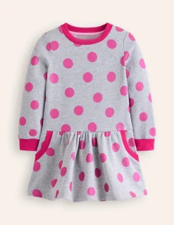 Dresses-Boden Cosy Printed Sweatshirt Dress-Chalk Pink Wild Rose ChalkPinkWildRose