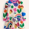Dresses-Boden Cosy Printed Sweatshirt Dress-Multi Rainbow Collage MultiRainbowCollage