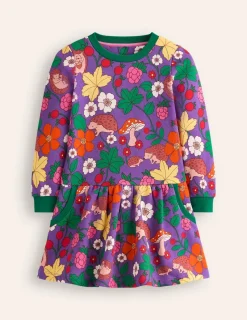 Dresses-Boden Cosy Printed Sweatshirt Dress-Pansy Purple Hedgehogs PansyPurpleHedgehogs