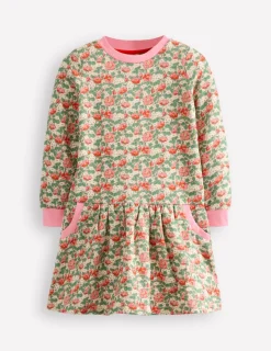 Dresses-Boden Cosy Printed Sweatshirt Dress-Chalk Pink Wild Rose ChalkPinkWildRose