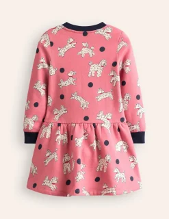 Dresses-Boden Cosy Printed Sweatshirt Dress-Almond Pink Poodles AlmondPinkPoodles