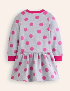 Dresses-Boden Cosy Printed Sweatshirt Dress-Chalk Pink Wild Rose ChalkPinkWildRose