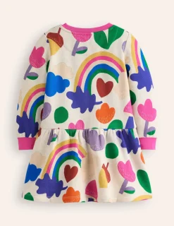 Dresses-Boden Cosy Printed Sweatshirt Dress-Multi Rainbow Collage MultiRainbowCollage