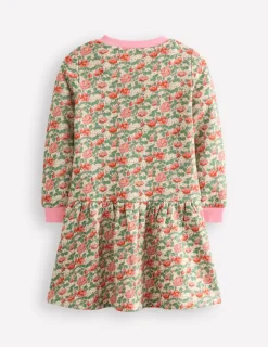 Dresses-Boden Cosy Printed Sweatshirt Dress-Chalk Pink Wild Rose ChalkPinkWildRose