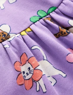 Dresses-Boden Cosy Printed Sweatshirt Dress-Aster Purple Flower Cat AsterPurpleFlowerCat