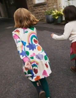 Dresses-Boden Cosy Printed Sweatshirt Dress-Multi Rainbow Collage MultiRainbowCollage