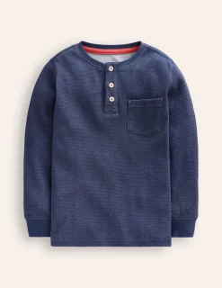 Tops, T-Shirts & Polos-Boden Cosy Waffle Henley T-Shirt-College Navy Marl CollegeNavyMarl