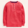 Tops, T-Shirts & Polos-Boden Cosy Waffle Henley T-Shirt-Jam Red JamRed