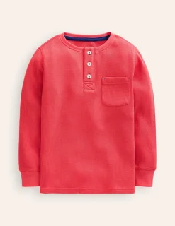 Tops, T-Shirts & Polos-Boden Cosy Waffle Henley T-Shirt-Jam Red JamRed