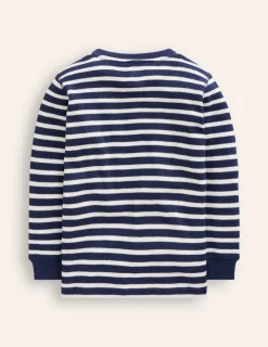 Tops, T-Shirts & Polos-Boden Cosy Waffle Henley T-Shirt-College Navy and Ivory Stripe CollegeNavyandIvoryStripe