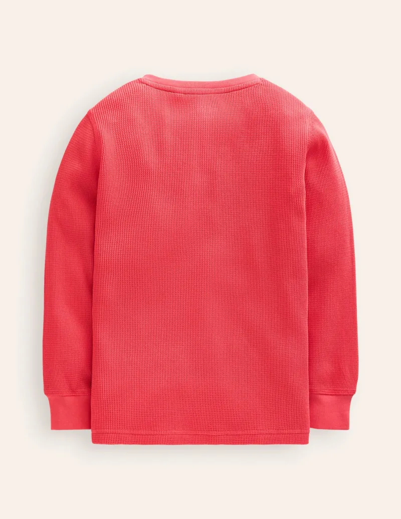 Tops, T-Shirts & Polos-Boden Cosy Waffle Henley T-Shirt-Jam Red JamRed