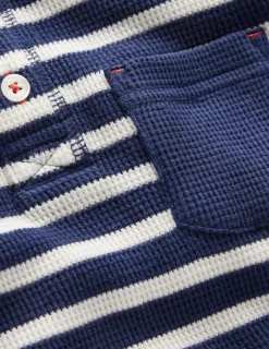 Tops, T-Shirts & Polos-Boden Cosy Waffle Henley T-Shirt-College Navy and Ivory Stripe CollegeNavyandIvoryStripe
